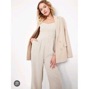 Old Navy Plus Size 2X Fit & Flare Natural Color Cami Jumpsuit Linen Blend